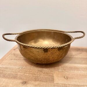 Vintage Footed Handle Brass Bowl with Handles Great Patina